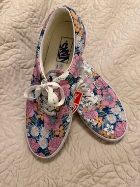 Vans Floral Lace-Up Sneakers in Navy, Pink & Orange